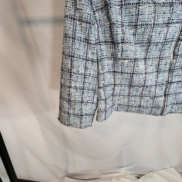 Vika Women's Small Dress Jacket Coat Tweed Cashmere Blue White NWT $398 Zip - Picture 9 of 14